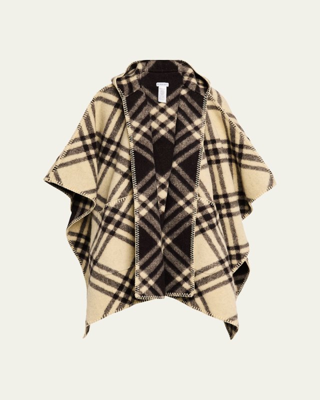 Catherine Reversible Check Hooded Cape